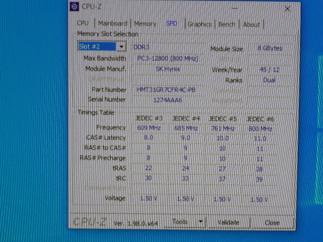 メモリ サーバーパソコン用 1.5V hynix PC3-12800R(DDR3-1600) ECC Registered 8GBx2枚 合計16GB 起動確認済みです_画像6