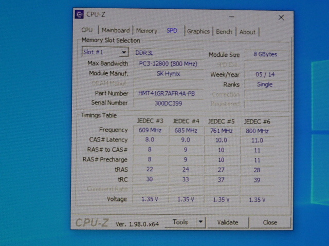 メモリ サーバーパソコン用 低電圧 1.35V SK hynix PC3L-12800R(DDR3L-1600R) ECC Registered 8GBx2枚 合計16GB 起動確認済みです_画像6