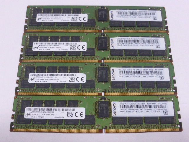 メモリ サーバーパソコン用 Micron PC4-21300V(DDR4-2666V) ECC Registered 32GBx4枚合計128GB 起動確認済です MTA36ASF4G72PZ-2G6E1SG②
