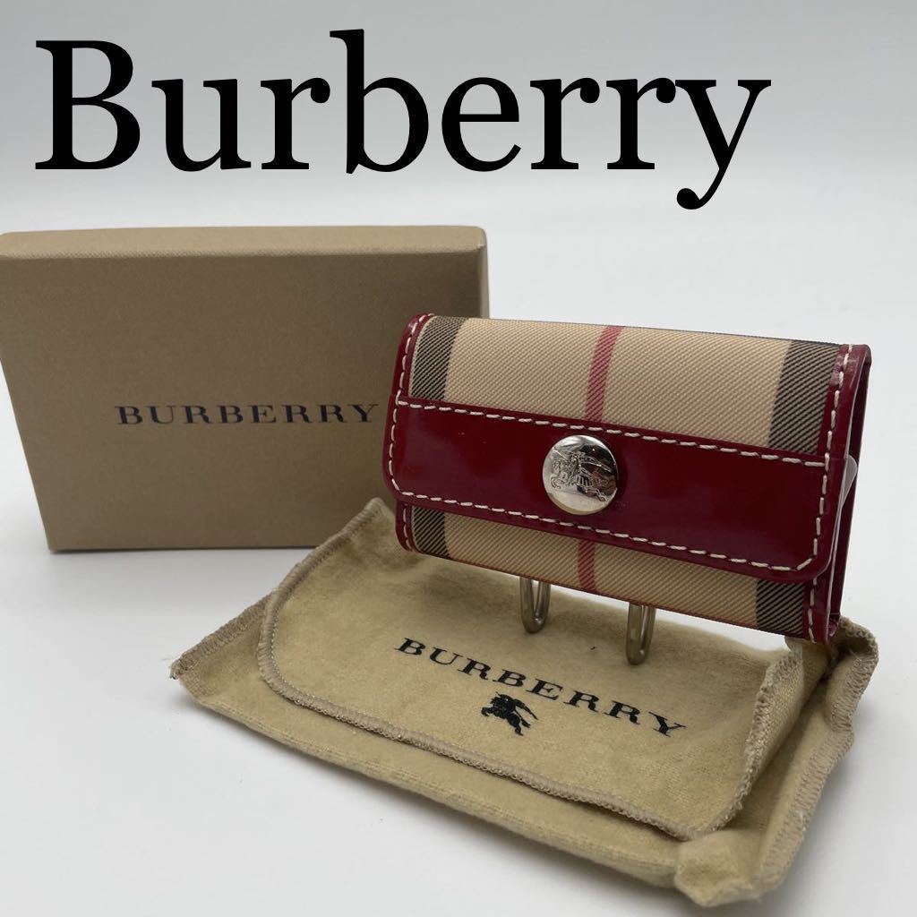 Burberry バーバリー キーケース6連 ノバチェック 赤 PVCレザー