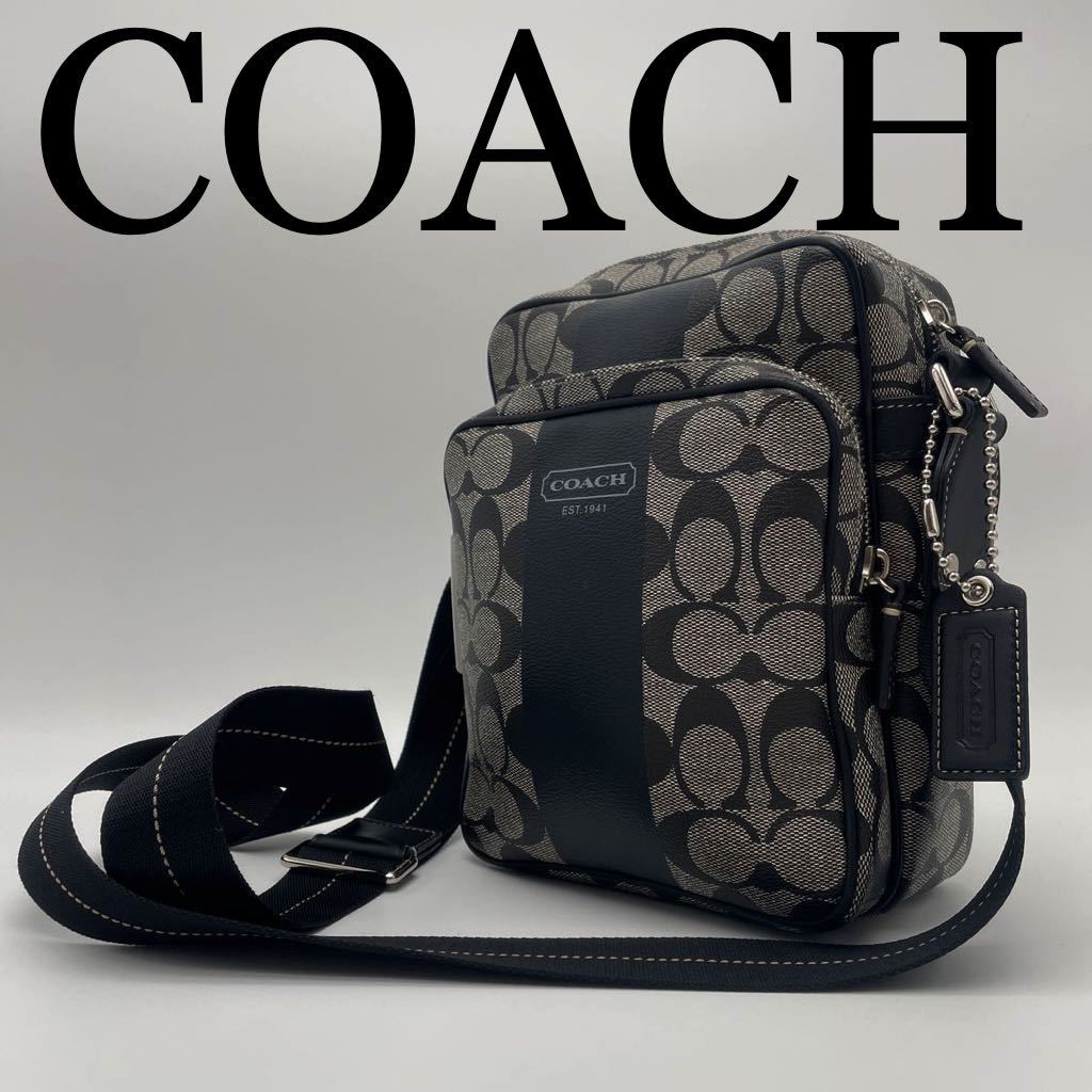 COACH コーチシグネチャー ショルダーバッグ PVC レザー ブラック