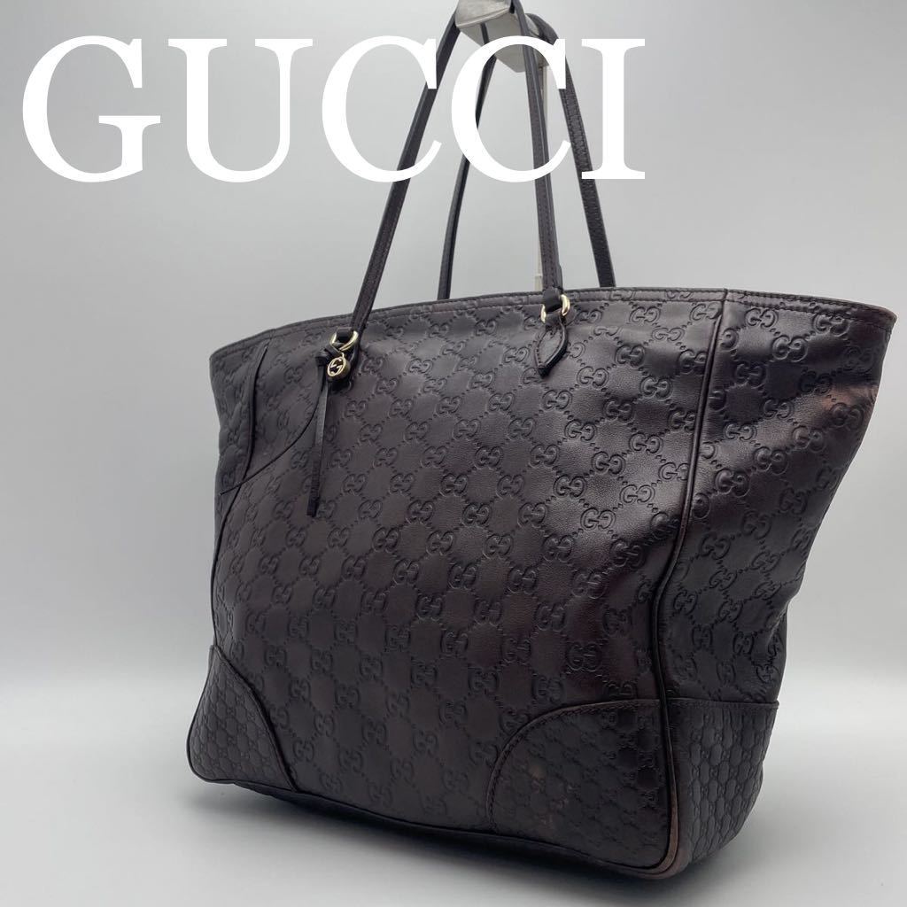 GUCCI グッチレザーハンドバッグ ブラウン GGシマ トート-