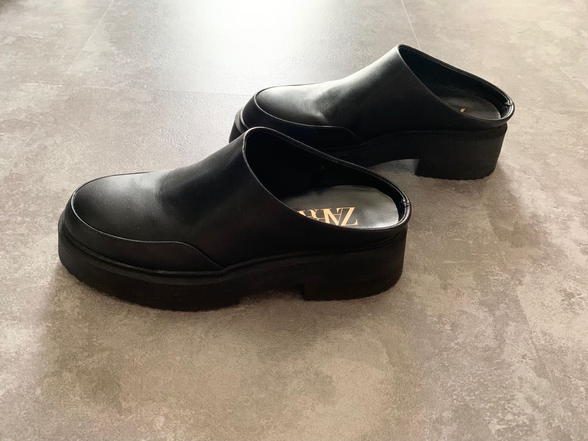 SALE ZARA レザーチャンキーソールミュール スリングバック SALE ZARA レザーチャンキーソールミュール スリングバック