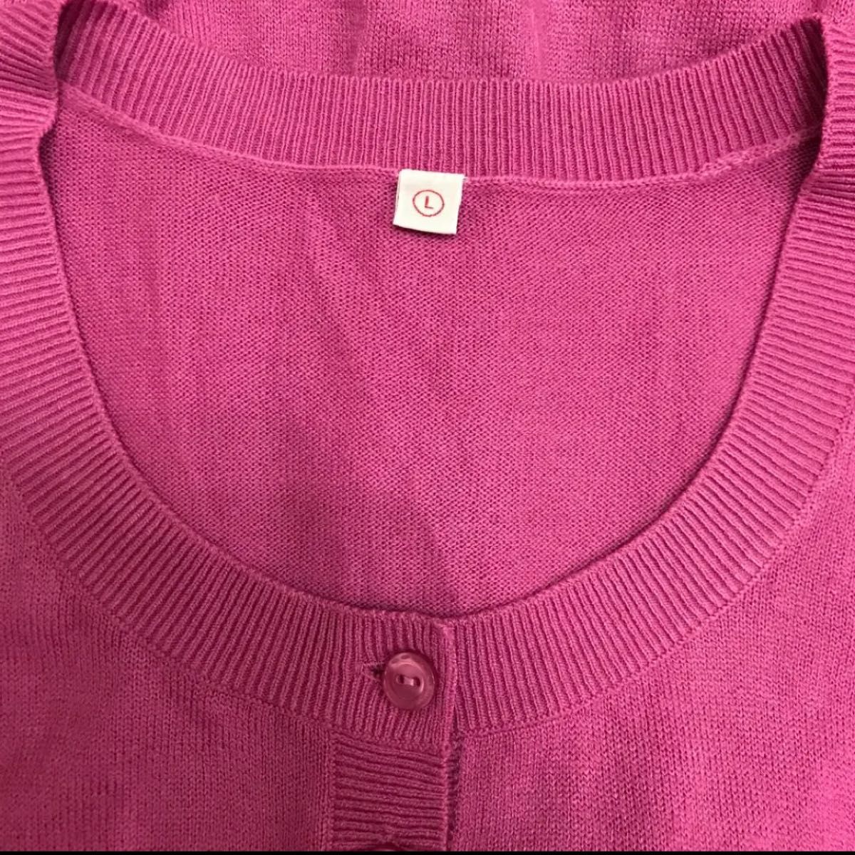 ユニクロ　未使用　薄手ニットセーター　八分袖　Uネック　Lサイズ　プルオーバー　 トップス　ピンク　オフィスカジュアル　春