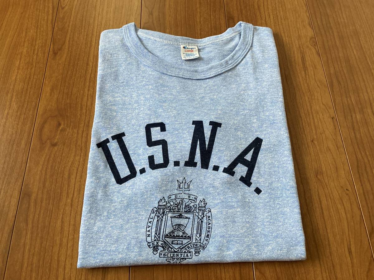 【極美品★染み込み】80s champion 88/12 Tシャツ LARGE USNA チャンピオン トリコ usa/YALE NAVY USAFA リバースウィーブ 501 BIGE 66前期