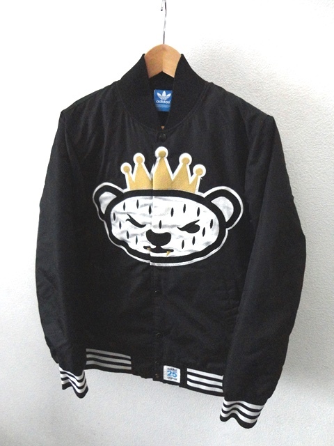 adidas Originals×NIGO/アディダス×ニゴー/NYC STADIUM JKT/クラウンベアー(くま)ロゴ刺繍入り ナイロン スタジャン/黒/M/A BATHING APE _画像4