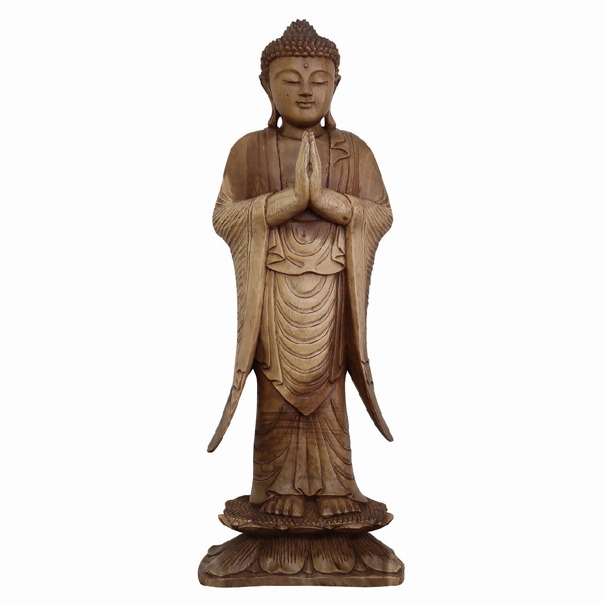 ブッダの木彫り 立像 合掌 80cm スワール無垢材 木製仏像 ブッダオブジェ 仏陀 釈迦 観音菩薩 置物 置き物 080776_画像1