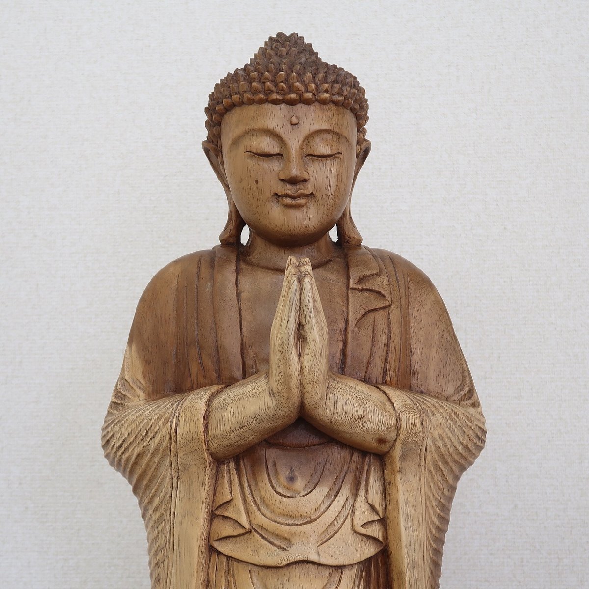 ブッダの木彫り 立像 合掌 80cm スワール無垢材 木製仏像 ブッダオブジェ 仏陀 釈迦 観音菩薩 置物 置き物 080776_画像6