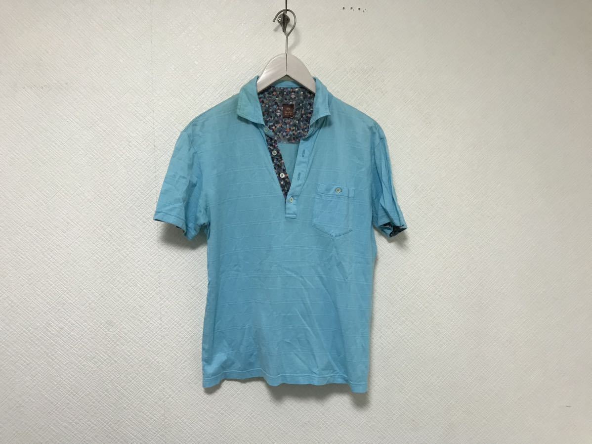 本物タケオキクチTAKEOKIKUCHIコットンタイト半袖ポロシャツメンズアメカジサーフビジネススーツゴルフ青ブルー2M日本製