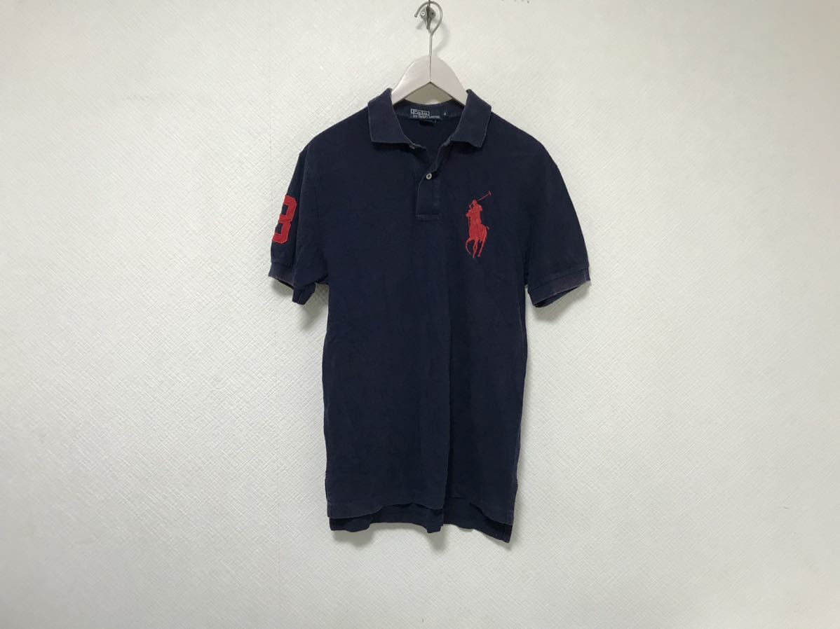 本物ポロラルフローレンPOLO RALPH LAURENコットンビッグポニー半袖ポロシャツメンズアメカジサーフビジネススーツゴルフ紺ネイビーS