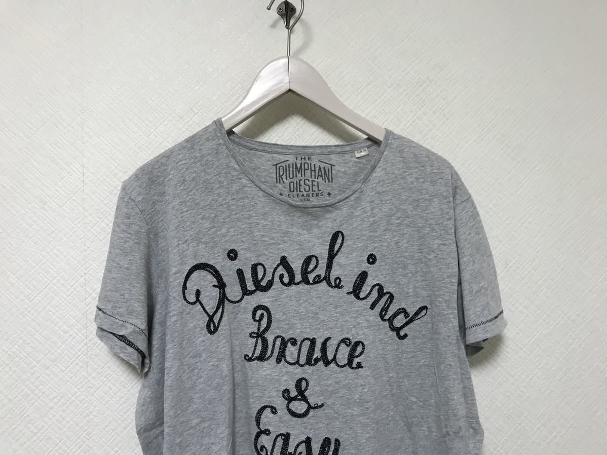 本物ディーゼルDIESELコットン刺繍半袖TシャツメンズサーフアメカジミリタリーワークビジネスグレーXL