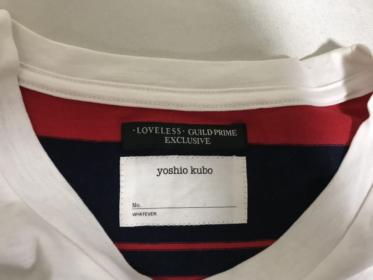 本物ヨシオクボyoshio kuboラブレスギルドプライムコットンプリントボーダー柄半袖Tシャツメンズサーフアメカジミリタリービジネス白柄2M_画像4