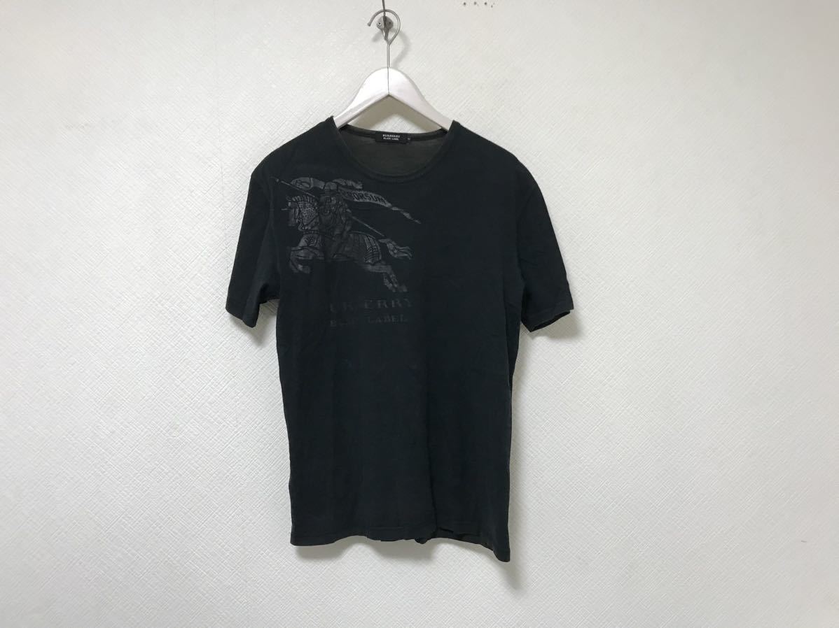 本物バーバリーブラックレーベルBURBERRY BLACK LABELコットンプリント半袖TシャツメンズサーフアメカジミリタリースーツビジネスL黒3_画像1