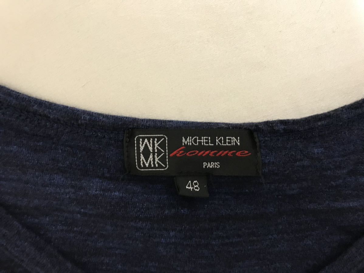 本物ミッシェルクランオムMICHEL KLEIN HOMMEコットンVネック半袖TシャツメンズアメカジサーフミリタリービジネススーツL紺ネイビー柄48_画像4