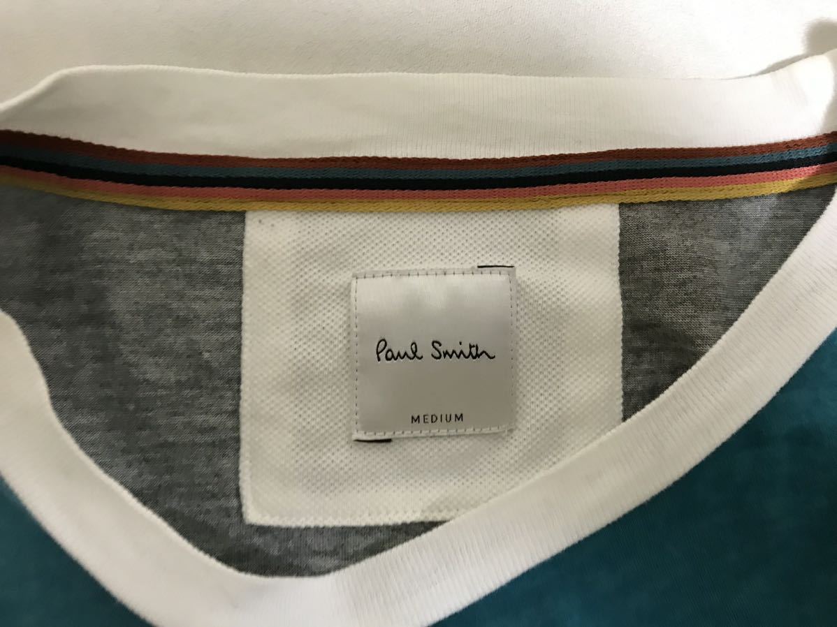 本物ポールスミスPAULSMITHコットン半袖TシャツメンズアメカジサーフミリタリービジネススーツワークM日本製グリーン緑柄