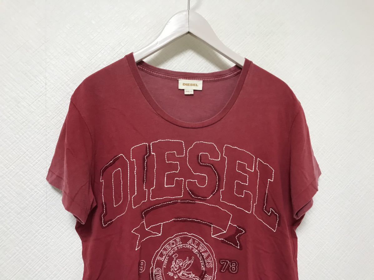 本物ディーゼルDIESELコットンロゴ刺繍半袖Tシャツメンズアメカジサーフミリタリーワークスーツビジネス赤レッドL_画像2