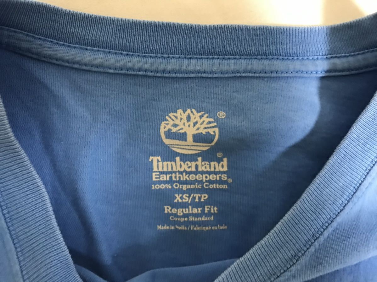 本物ティンバーランドTIMBERLANDコットンロゴプリント半袖Tシャツメンズアメカジサーフミリタリーストリート青ブルーXSインド製