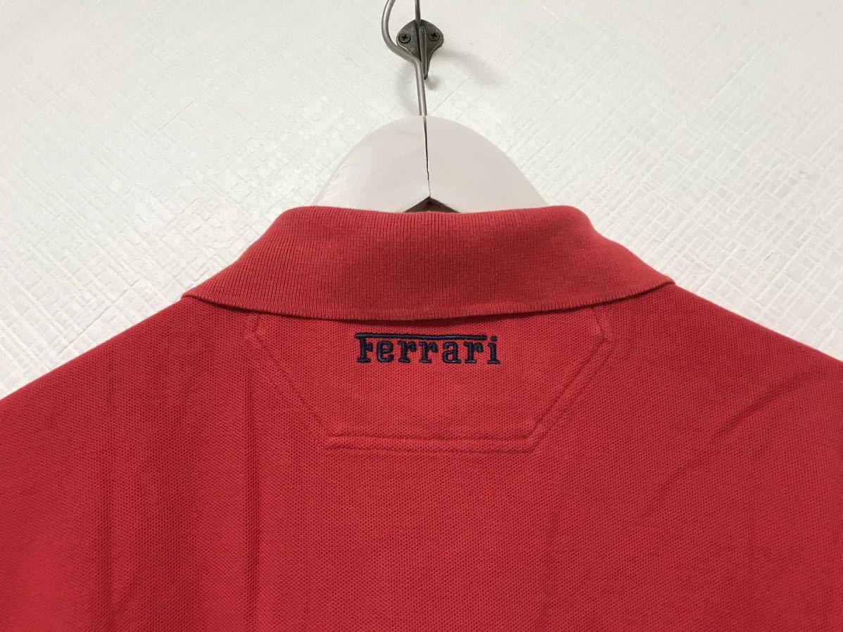 本物フェラーリFerrariコットンロゴ刺繍半袖ポロシャツメンズアメカジサーフミリタリービジネスゴルフM赤レッド