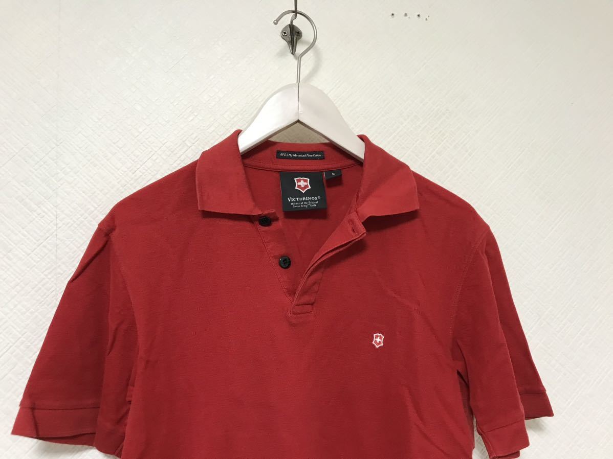 本物ビクトリノックスVICTORINOXコットンロゴ刺繍半袖ポロシャツメンズアメカジサーフゴルフビジネススーツ赤レッドSペルー製