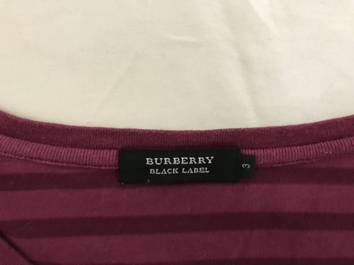 本物バーバリーブラックレーベルBURBERRY BLACK LABELコットンボーダー柄Vネック長袖TシャツロンTメンズビジネススーツLピンク3