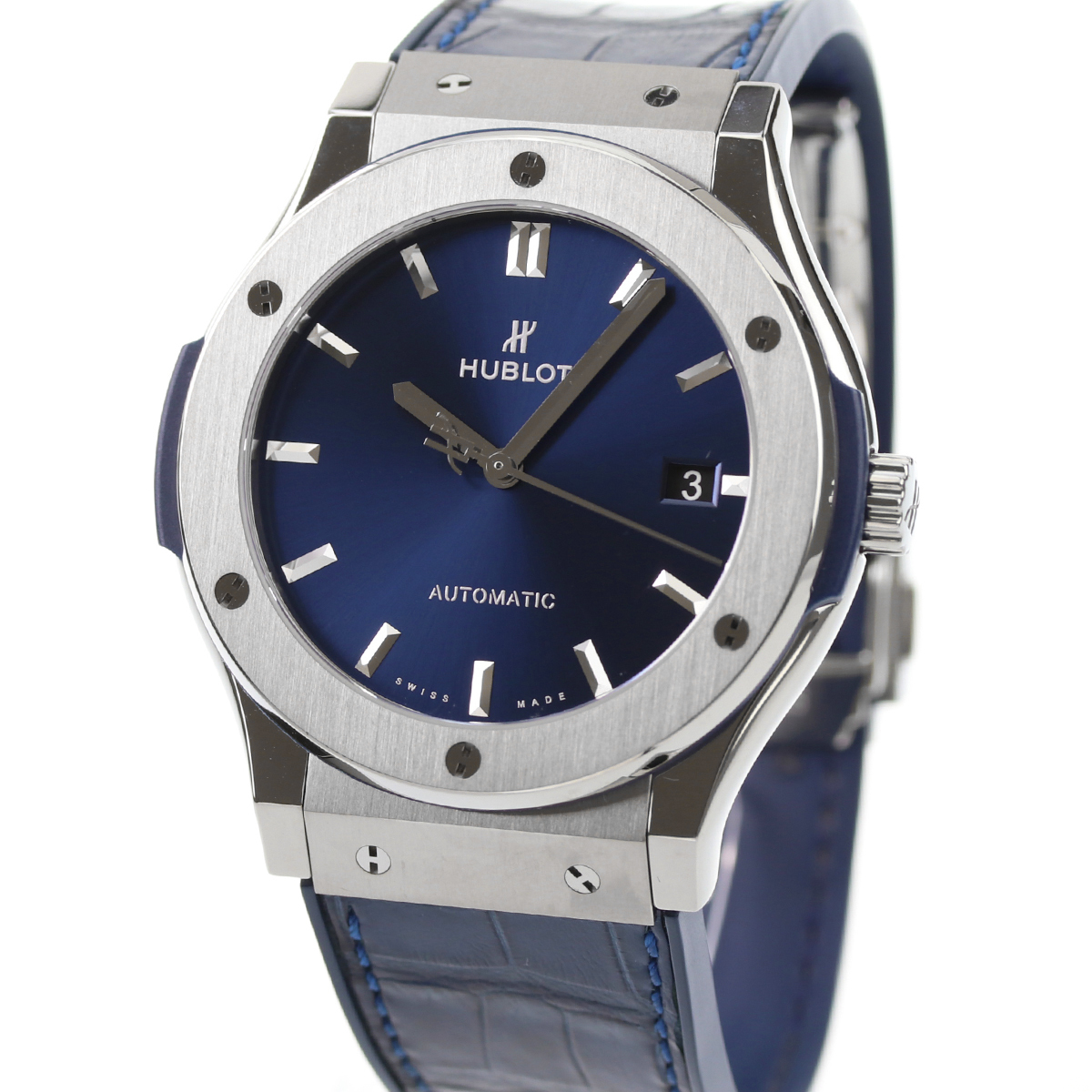 中古 ウブロ HUBLOT クラシックフュージョン チタニウム 511.NX.7170.LR 自動巻き チタン 腕時計 ブランド メンズ ブルー