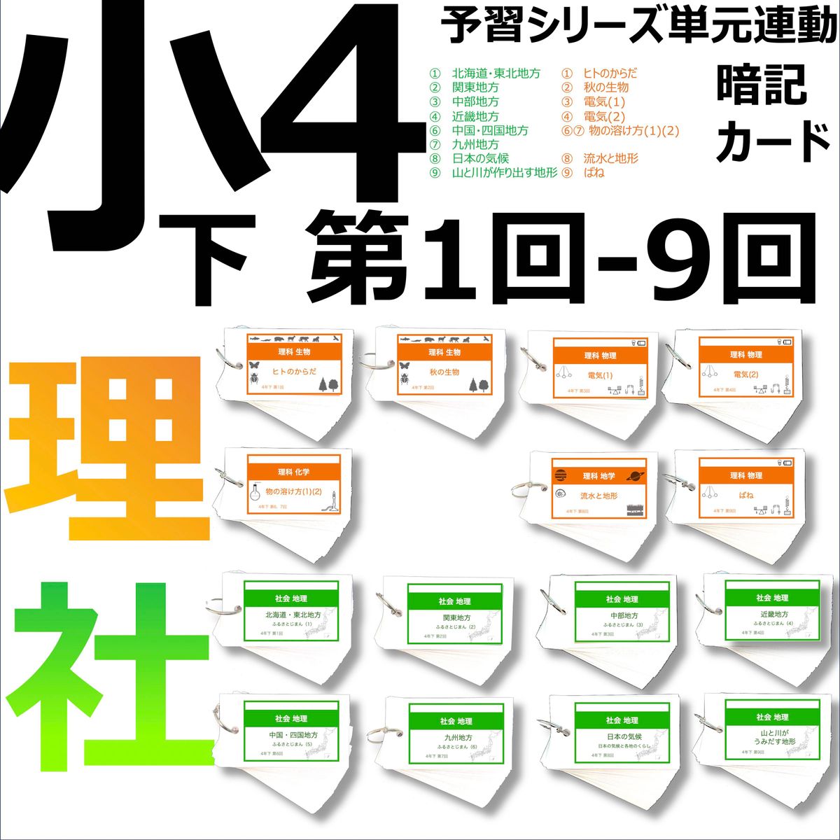 中学受験 暗記カード【4年下 社会・理科1-9回】 予習シリーズ 組み分け対策