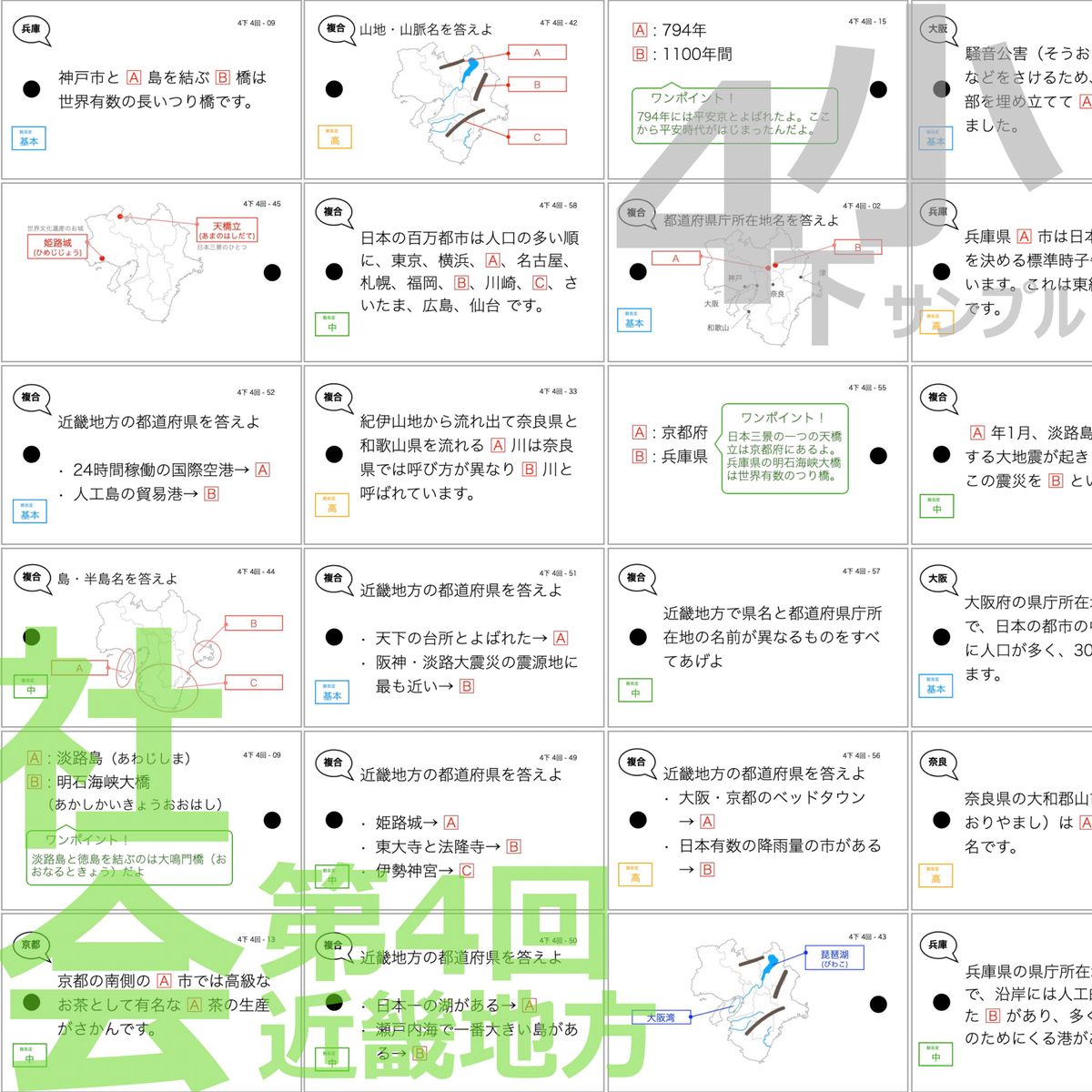 中学受験 暗記カード【4年下 社会・理科1-9回】 予習シリーズ 組み分け対策