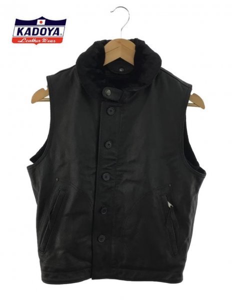 TK 新品近 KADOYA カドヤ DECK CREW VEST レザーベスト S デッキジャケット 黒 ブラック ライダース_画像1