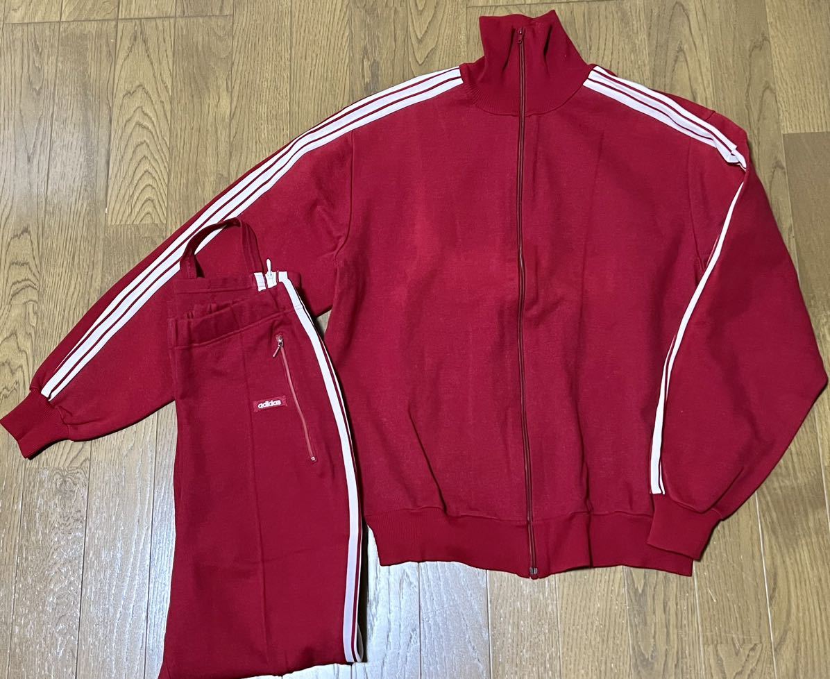 【ヴィンテージ/西ドイツ製】美品 adidasジャージ 上下セット トラックトップ デサント製 アディダス レッド系 ３本ラインの画像1