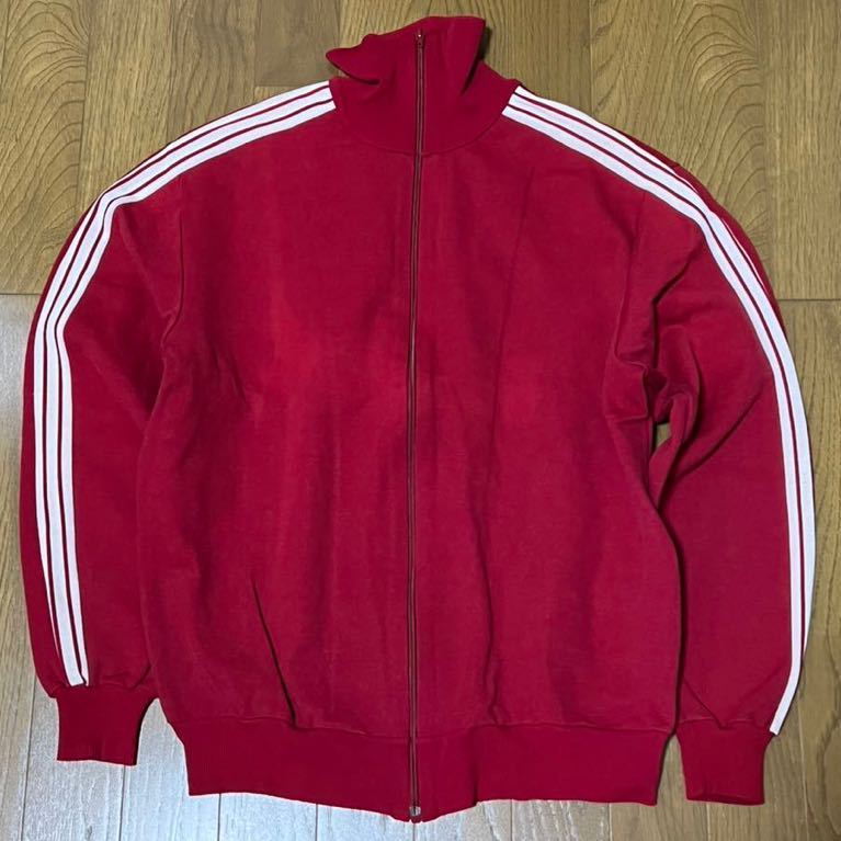 【ヴィンテージ/西ドイツ製】美品 adidasジャージ 上下セット トラックトップ デサント製　アディダス　レッド系　３本ライン_画像2