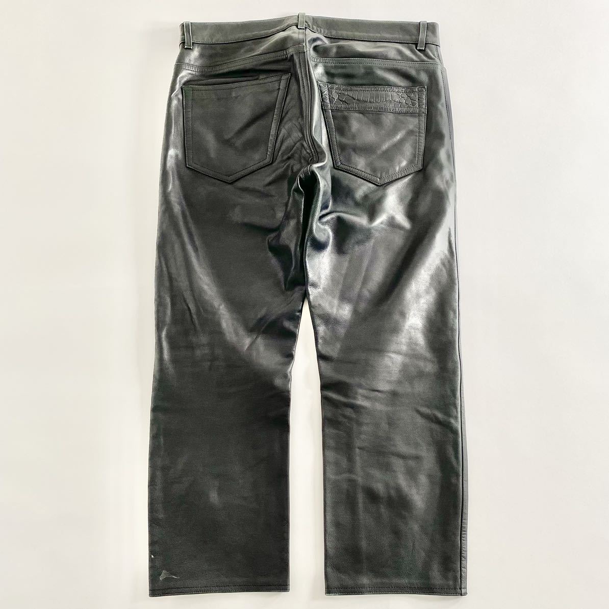 ◯53i12 QUAI DE VALMY ケドゥヴァルミ クロコ切替レザーパンツ サイズ42 ブラック メンズ 革パン ボトムス leather pants フランス製_画像2