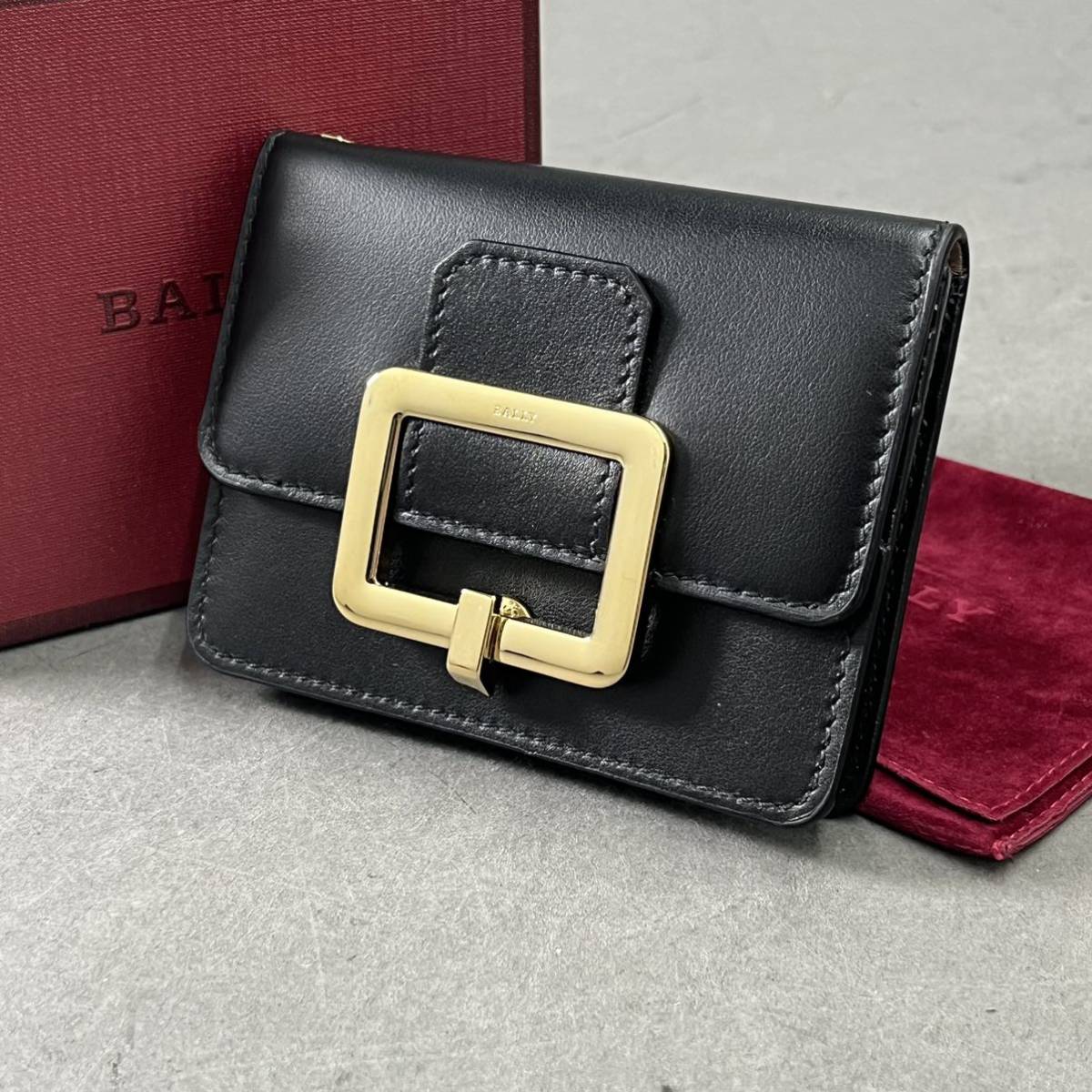 ○i5《未使用保管品》BALLY バリー カードケース 名刺入れ 本革 レザー小物 ゴールド金具 スナップボタン ユニセックス 男女兼用_画像1