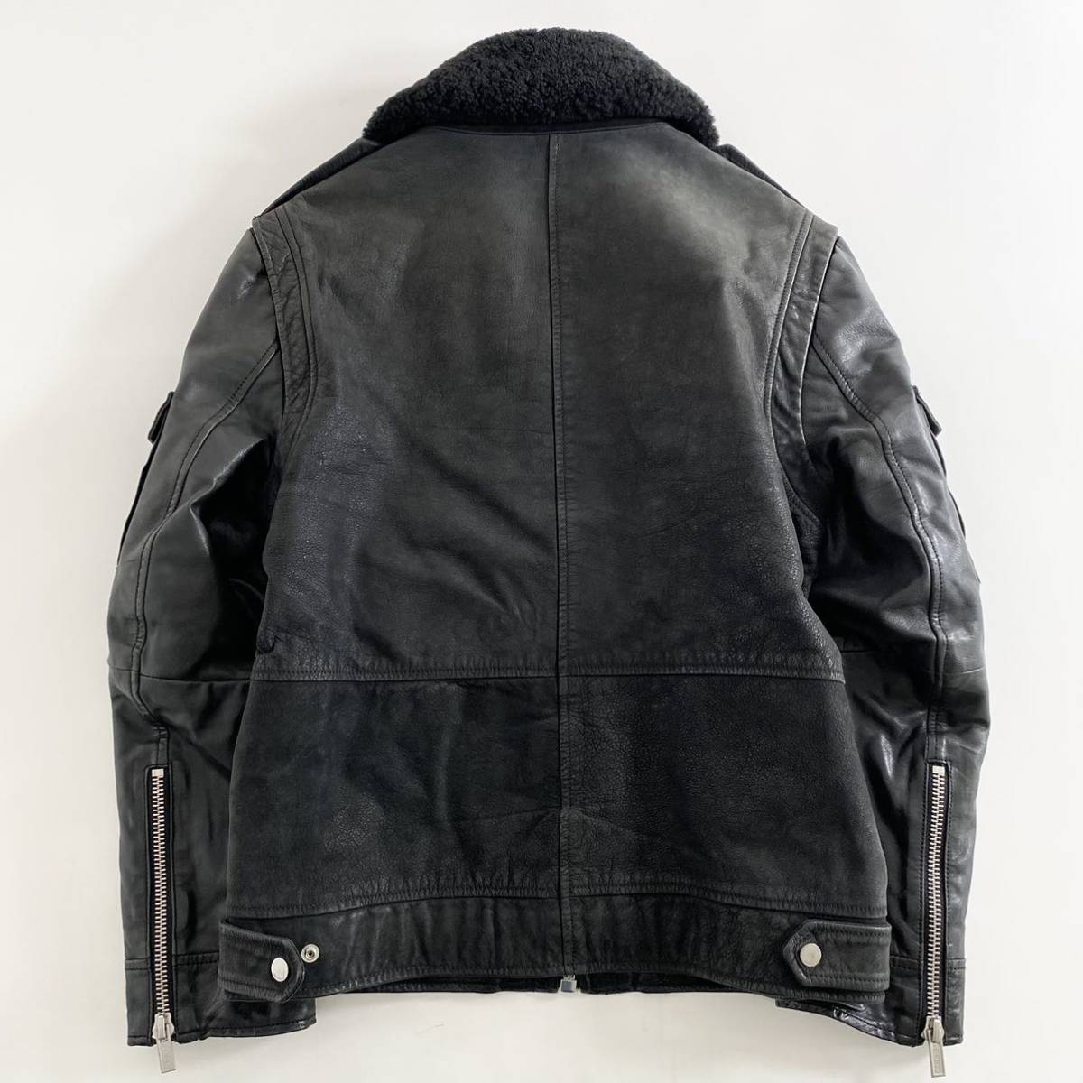 052i12 HUGO BOSS Hugo Boss Ram × Buffalo leather jacket size S black men's outer autumn winter sheep leather water cow leather leather