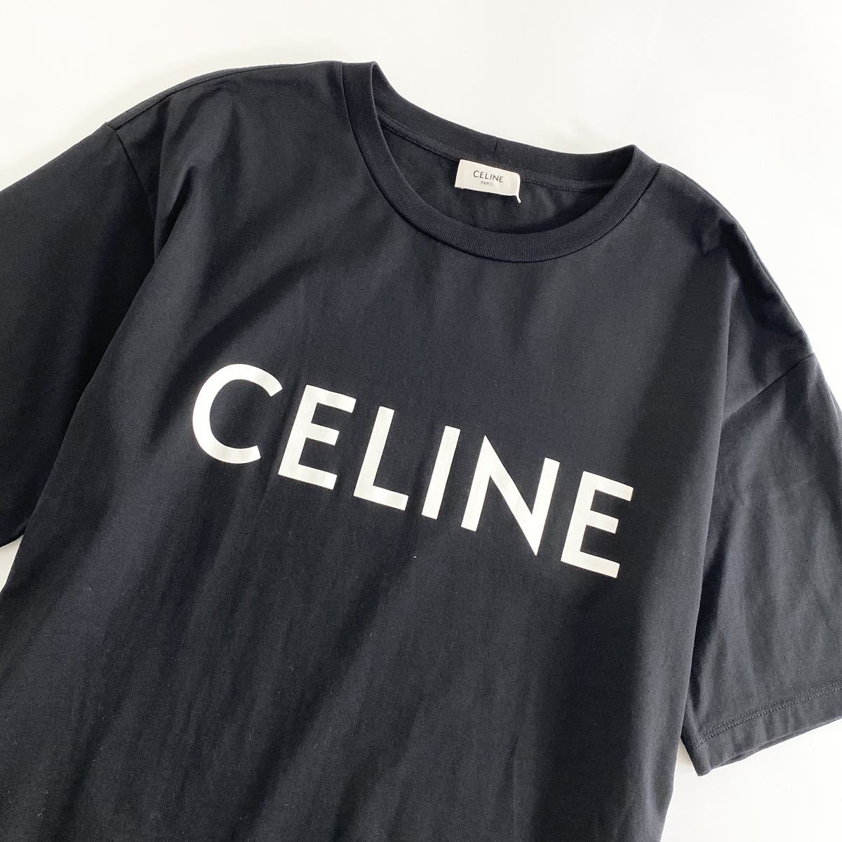 0 55i27{ beautiful goods }CELINE Celine Logo print T-shirt XS black men's short sleeves tee cut and sewn Italy made cotton spring summer high brand 