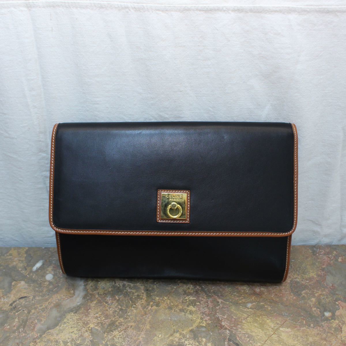 OLD CELINE METAL LOGO LEATHER CLUTCH BAG MADE IN ITALY/オールドセリーヌメタルロゴ レザークラッチバッグ - primerodontocenter.com.br