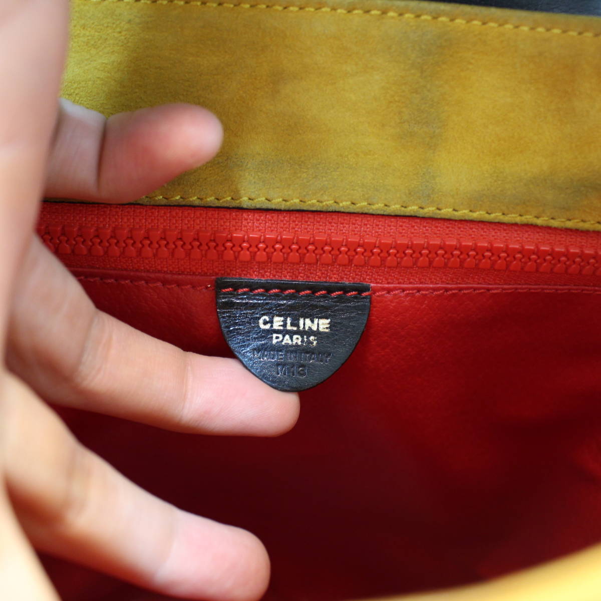 OLD CELINE CIRCLE LOGO BICOLOR LEATHER SHOULDER BAG MADE IN ITALY/オールドセリーヌサークルロゴバイカラーレザーショルダーバッグ_画像9