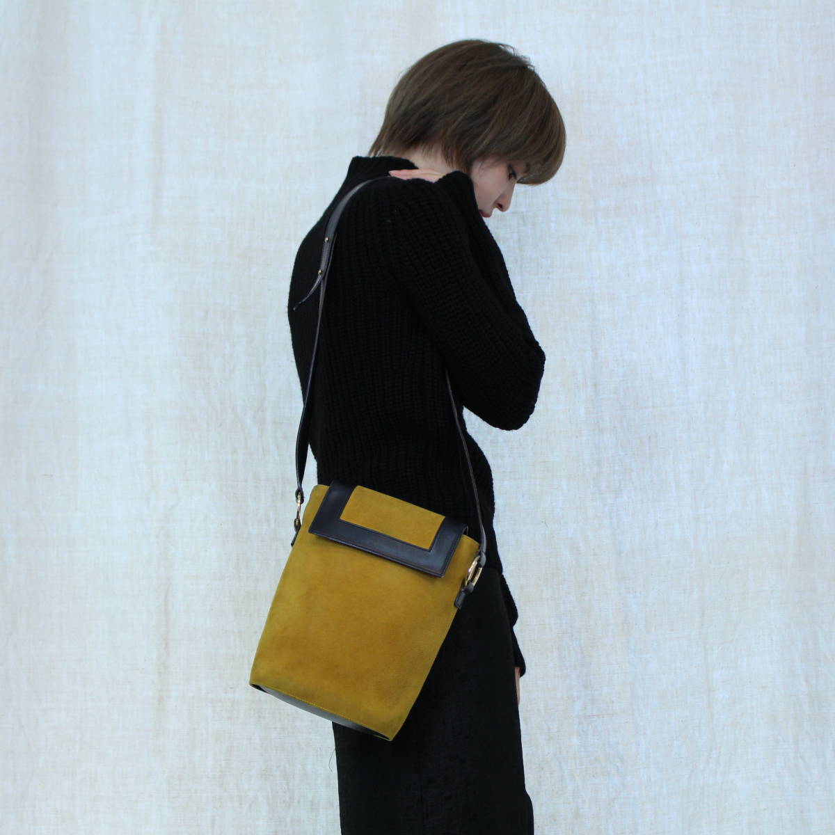 OLD CELINE CIRCLE LOGO BICOLOR LEATHER SHOULDER BAG MADE IN ITALY/オールドセリーヌサークルロゴバイカラーレザーショルダーバッグ_画像10