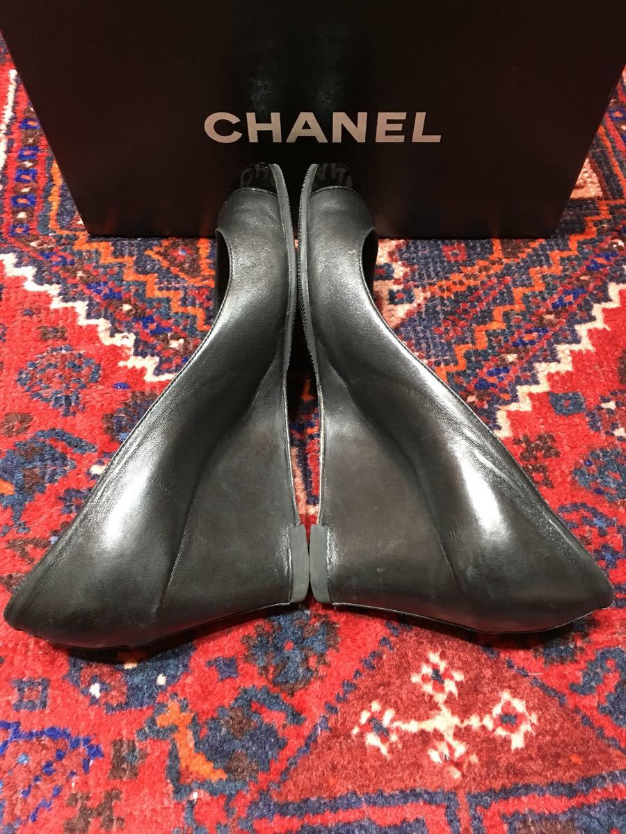 箱付CHANEL COCO MARC LEATHER WEDGESOLE SHOES MADE IN ITALY/ココマークレザーウェッジソールシューズ_画像6