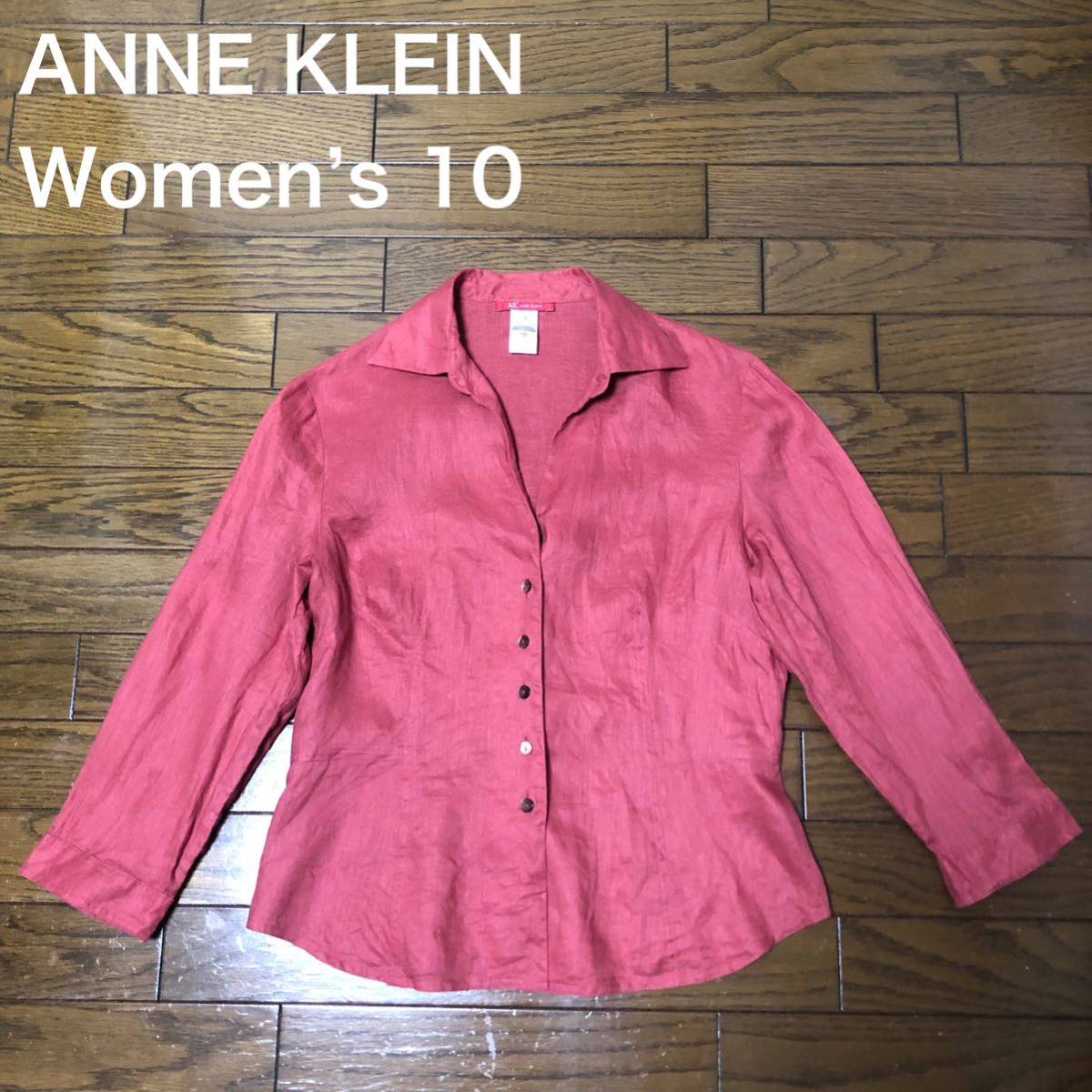 【送料無料】ANNE KLEIN リネン100%7分袖シャツジャケット　レディース10サイズ　アンクライン麻長袖シャツ_画像1