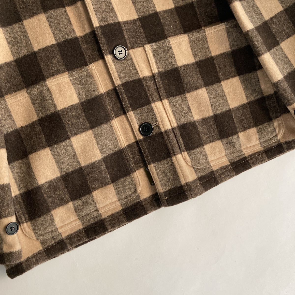 【美品】steven alan × Johnson Woolen Mills スティーブンアラン カバーオール ジャケットウール ブロックチェック ベージュ系 size S_画像7