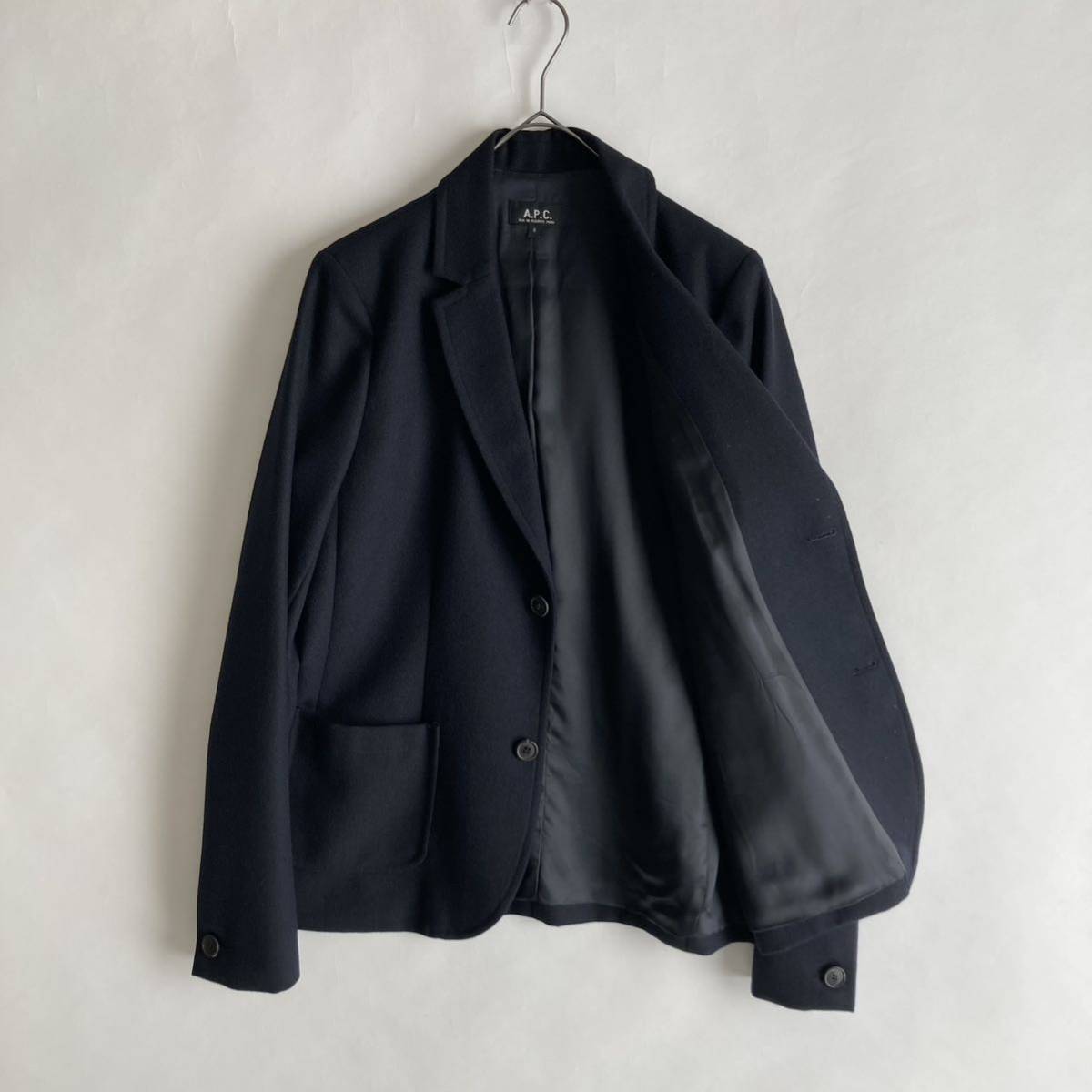 【フランス製】A.P.C. アーペーセー テーラード ジャケット ウールフランネル ブレザー 紺ブレ 3パッチポケット 本切羽 ネイビー size S_画像9