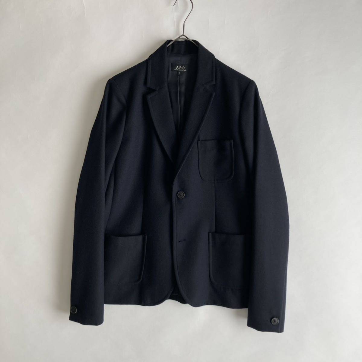 【フランス製】A.P.C. アーペーセー テーラード ジャケット ウールフランネル ブレザー 紺ブレ 3パッチポケット 本切羽 ネイビー size S_画像1