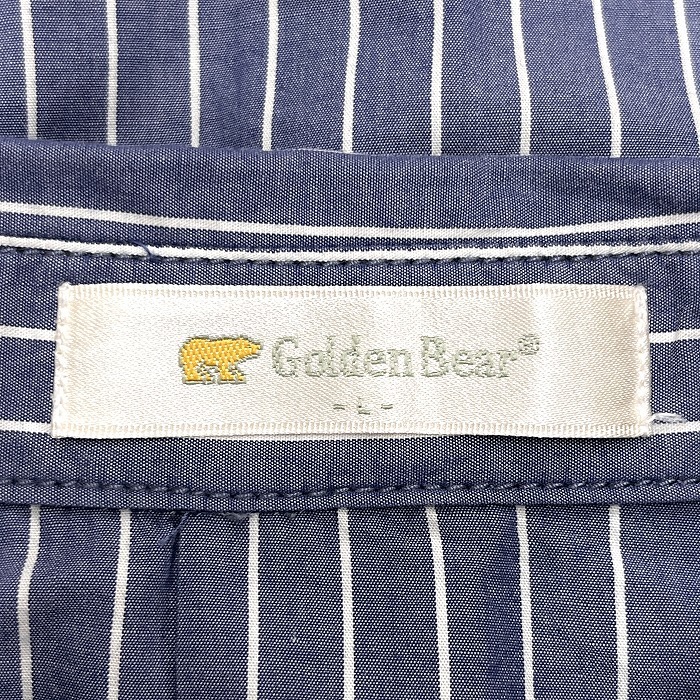 ゴールデンベア Golden Bear シャツ 7分袖 ストライプ ボックスカット 綿100%(オーガニックコットン) L ネイビー 紺×白 レディース_画像5