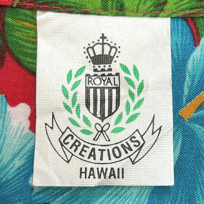 ROYAL CREATIONS HAWAII アロハシャツ 半袖 パイナップル 果物 花柄 ハワイ製 レーヨン100% S レッド 赤×緑×青×オレンジ メンズ_画像4