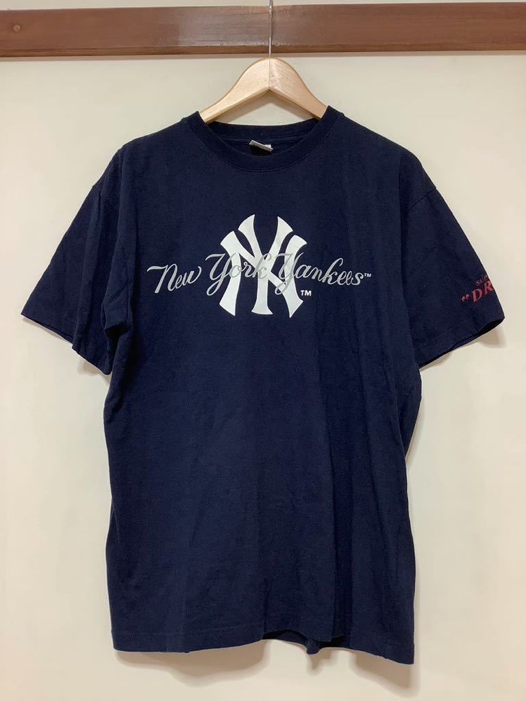 い1279 ニューヨーク・ヤンキース 半袖Tシャツ プリントTシャツ L ネイビー 2007年 松井選手 スーパードライ_画像1