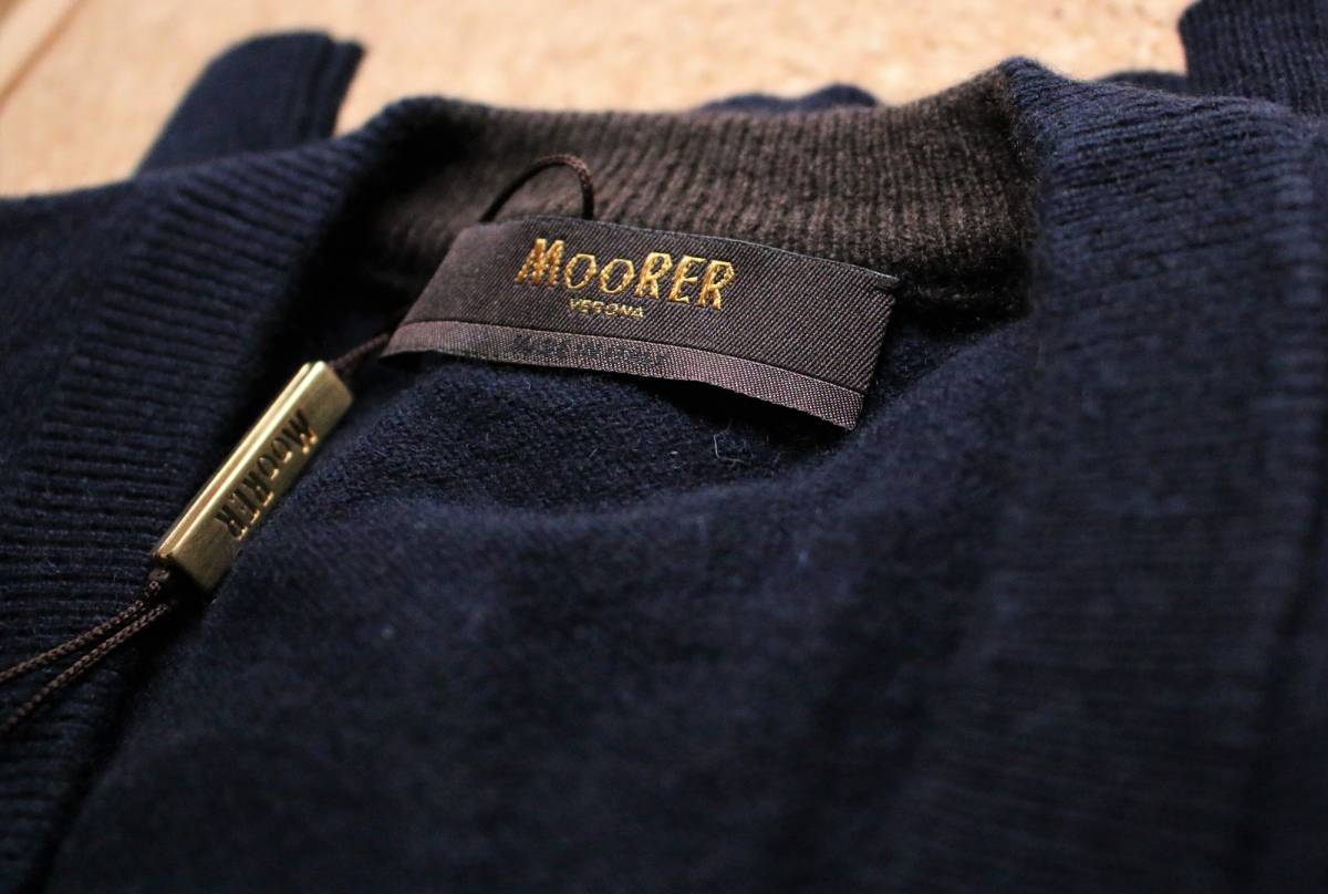  unused Italy Moorerm-re- high gauge ka rear ji company cashmere knitted cardigan navy plain 44 size 