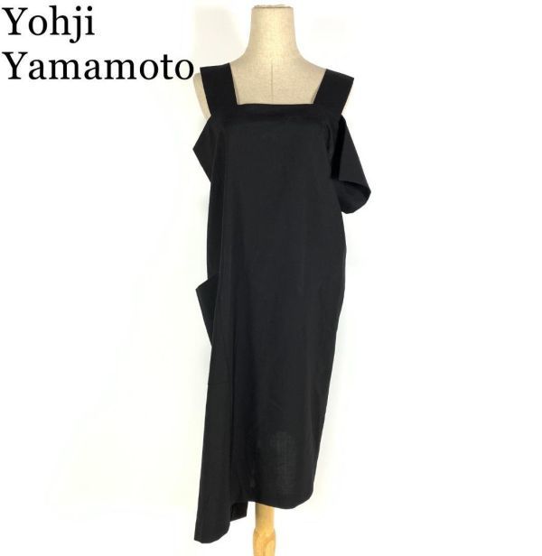 LA8221 Y's ヨウジヤマモト ジャンパースカート ウール 黒 Yohji Yamamoto ワンピース ノースリーブ ブラック 裏地なし デザイン M相当