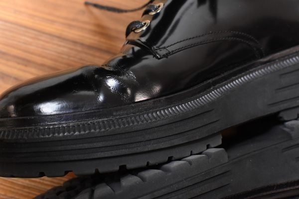 MN AA0002 近年モデル 美品 EMPORIO ARMANI アルマーニ パテントレザー 厚底 ダッド スニーカー 革靴 シューズ 黒 ラバーソール_画像9