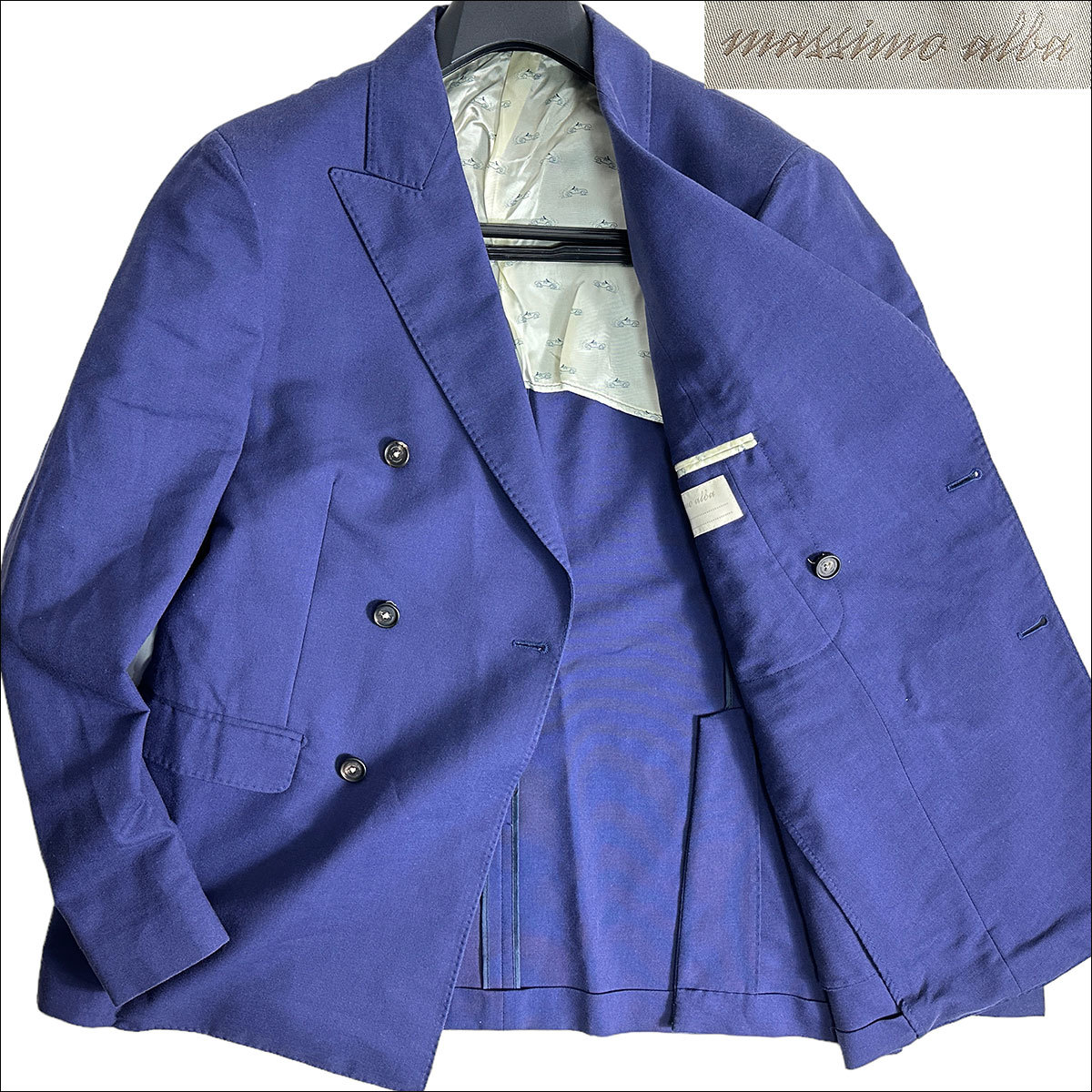 J7378 美品 マッシモアルバ ダブル テーラードジャケット ブルー系 50 Massimo Alba