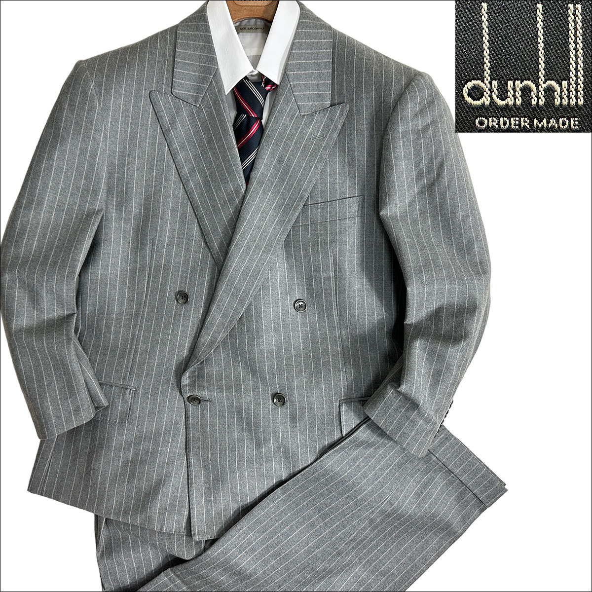 超格安一点 J7244 美品 dunhill KBE5 グレー フランネルスーツ ダブル